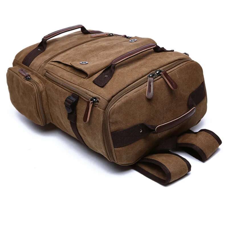 Men's Vintage Canvas Large Capacity School Multi Functional Travel Bags 15.6 Inch Laptop Backpack Bag Rucksack