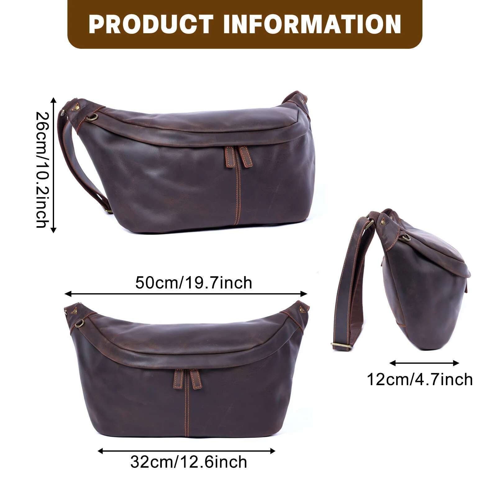 S.worker Vintage Genuine Shoulder For men Large Capacity Chest Bag Full Grain Leather 14 Inch Crossbody Daypack