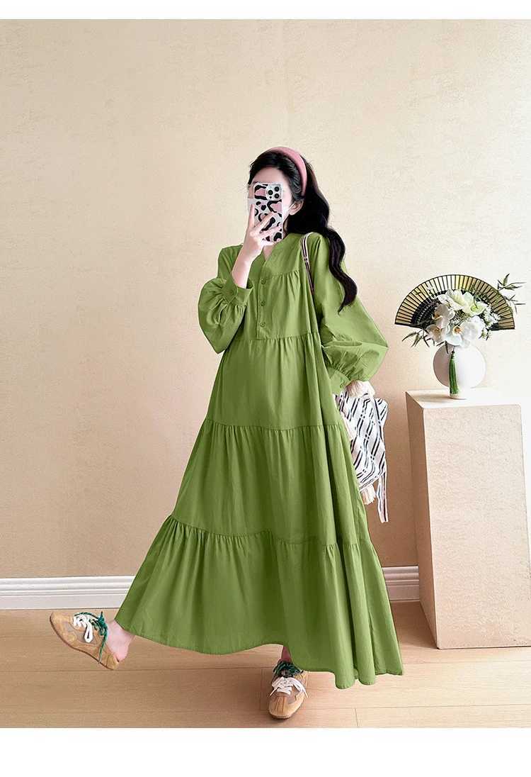 Long Lantern Sleeve Pregnant Woman Ball Gown Dress Ruffles Patchwork Plus Size Maternity Cake Dress Sweet Pregnancy Clothes CuteT250311