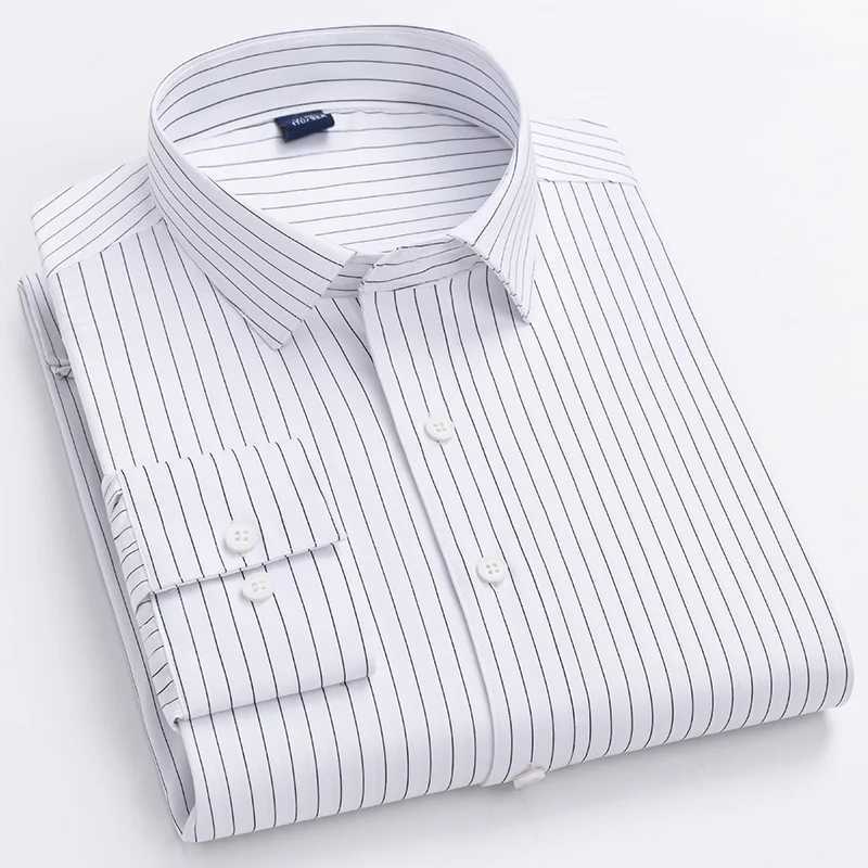 New in shirt Bamboo Fiber full shirts for men elastic Anti-wrinkle tops striped slim fit formal plain shirt soft office clothes W250312