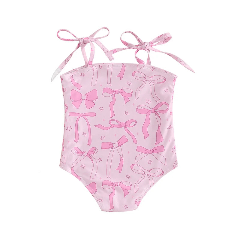6M-4T Kids Girls Bikini Elastic Sleeveless Bow Print Swimsuit Swimwear for Summer Beach 250311
