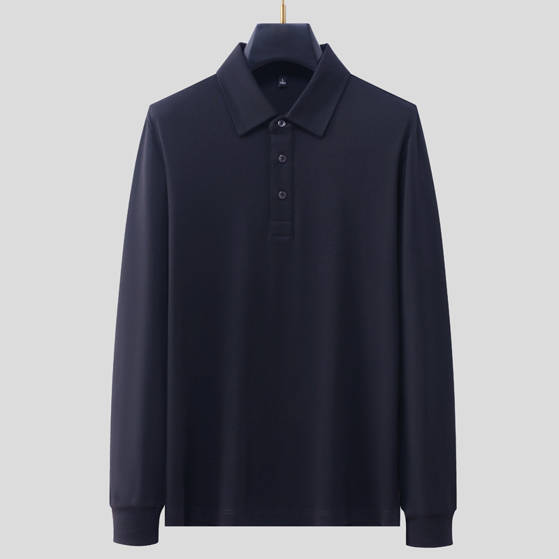 Long sleeved polo shirt, men's business casual lapel T-shirt, high-end feeling, autumn winter new item, solid color, versatile and trendy tracksu