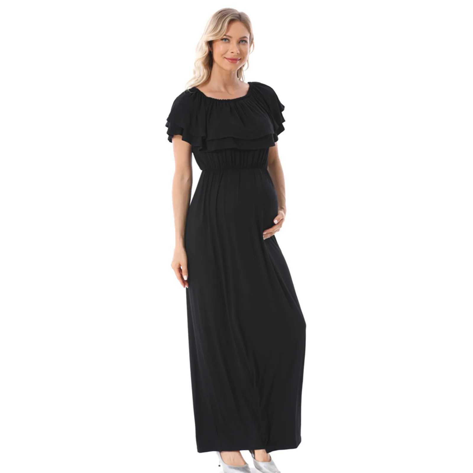 Plus Size Frilly Dress Womens Maternity Pregnant Casual Sleeveless Soild One Shoudler Nursed Maternity Clothes Women DressesT250311