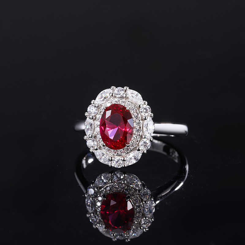 2024 New Zhuangsheng Copper Bottom Gold Plated Simulation Pigeon Blood Red Corundum Elliptical Minimalist Style Set for Women 6 * 8 W250312