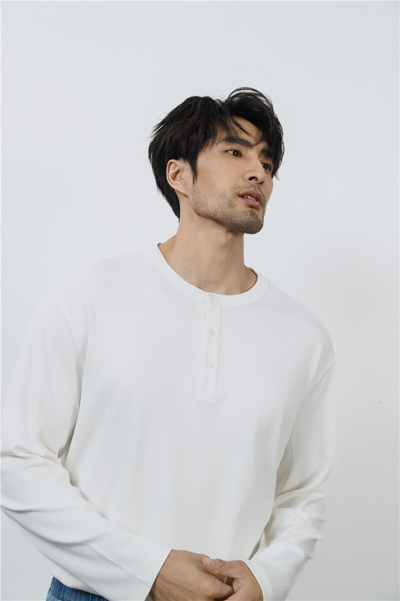 collar long sleeved base shirt men's T-shirt round neck autumn interior casual trendy top solid color new style tracksuit polo