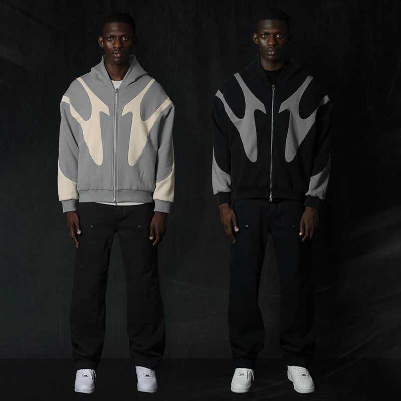 currents pinstripe loose hooded sweatshirt high street fashion brand suit american couple casual suit y2k sweatshirt hoodie M250312