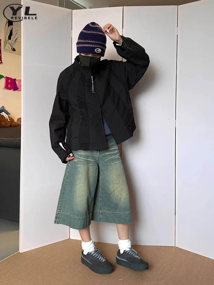 Mens Summer Denim Shorts High Street Harajuku Casual Straight Jeans Wash Five Point Pants Retro Pocket 250312