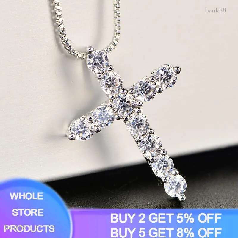 Pendant Necklaces With Certificate 4Mm Lab Diamond Cross Necklace S925 Sterling Silver Color Choker Statement Women Gift Jewelrypendant