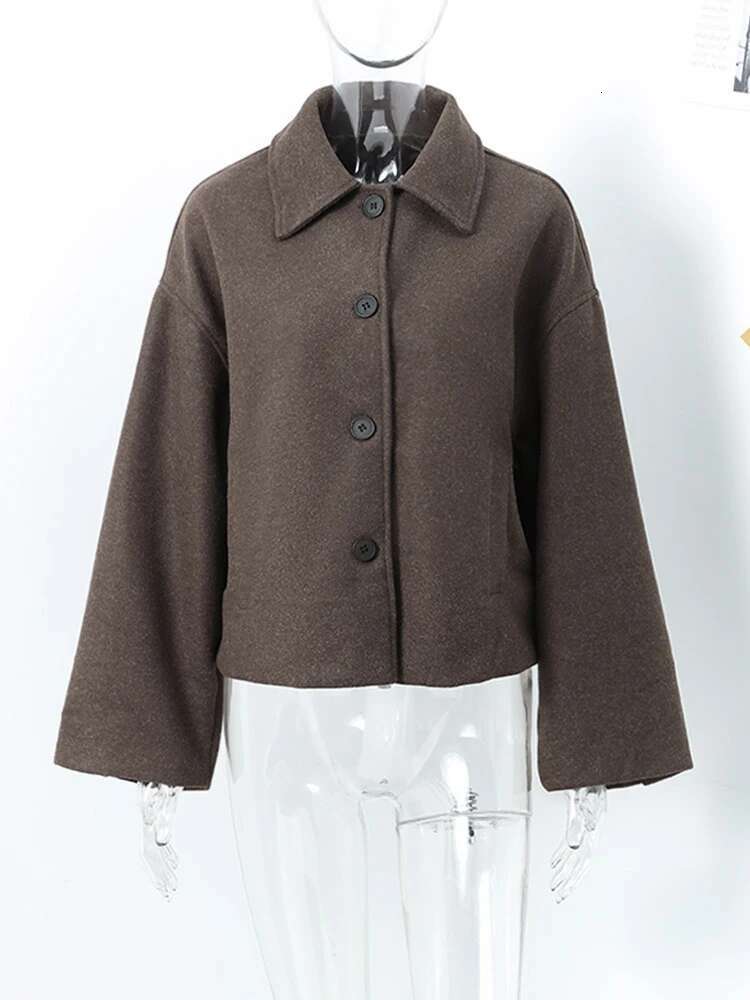 Fashion Turn Down Collar Fleece Short Coats For Women Casual Solid Single Breasted Pockets Jackets Autumn Female Chic Outerwear