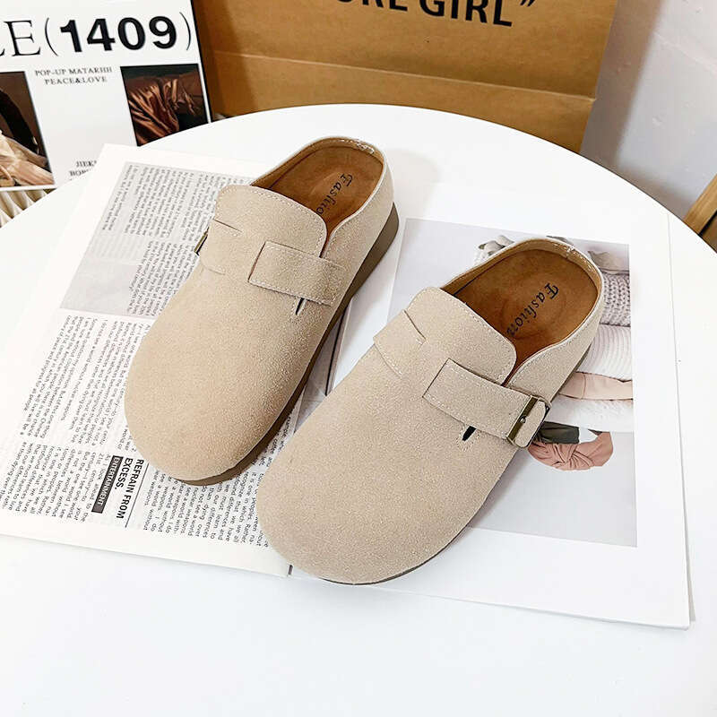 Thick with toe caps, half slip slippers, women's shoes, versatile soft soled Boken single shoes for spring and autumn wear