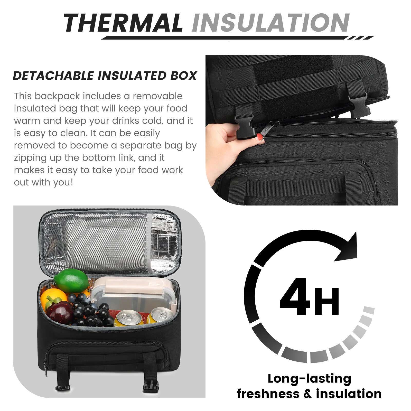 Removable With Lunch High-Capacity Cooler Insulated Picnic Bag 15.6 Inch Laptop Outdoor Travel Backpack