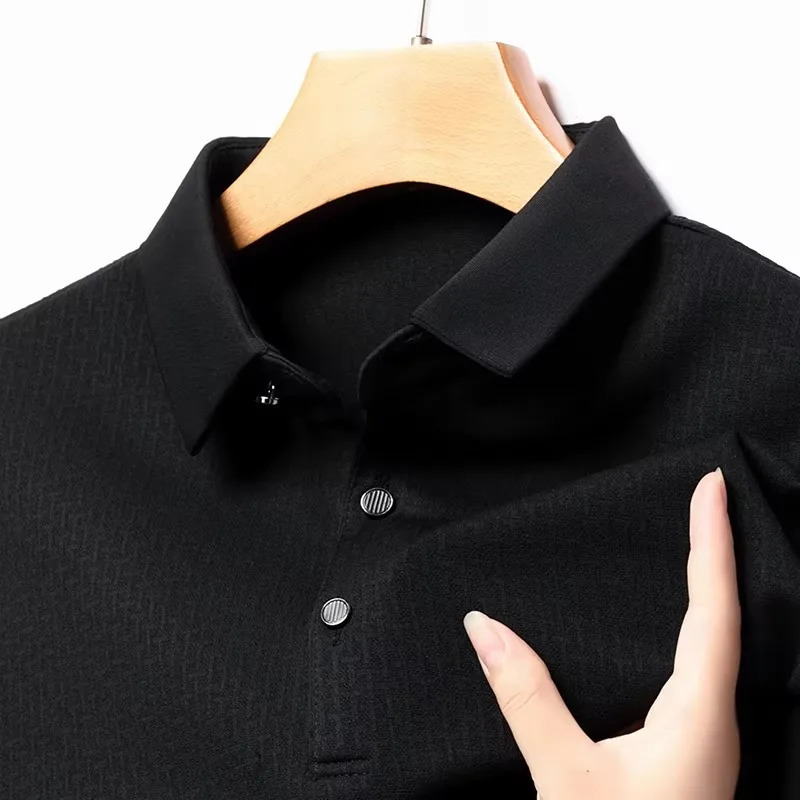 Autumn Mens Lopup Hollow Longsleeved Polo Shirt Breathable Business TShirt Golf Lapel Shirts 4XL 250312