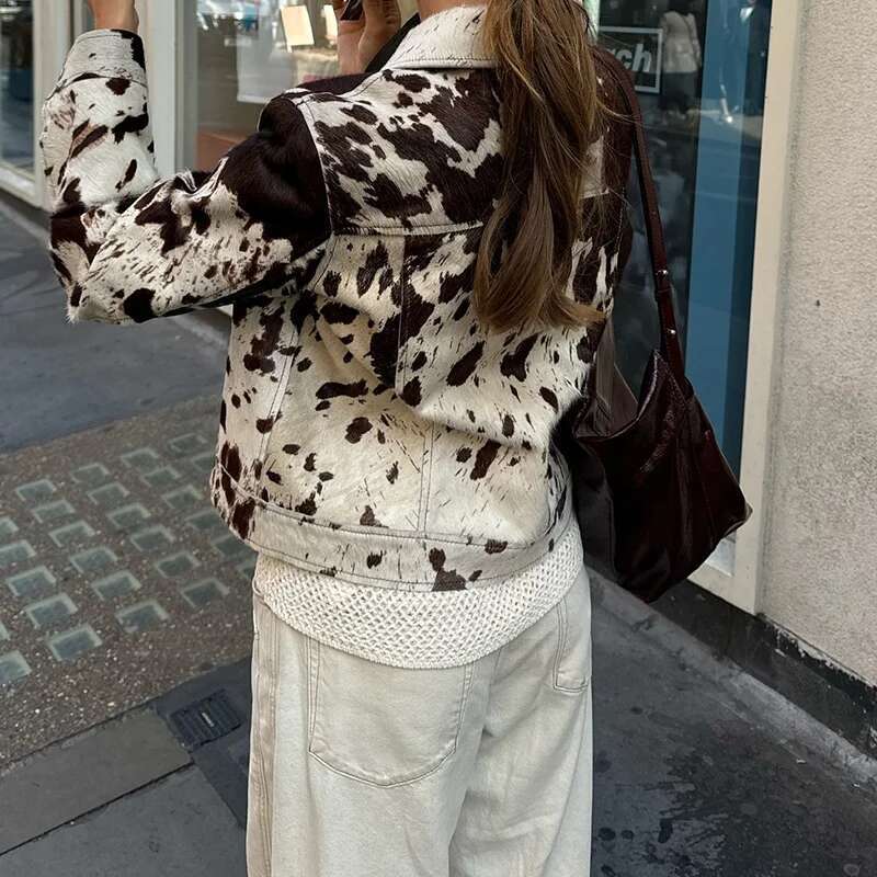 Chic Print Women Single Breasted Niche Design Jacket Fashion Turn-Down Collar Autumn Winter Casual Lady Outerwear