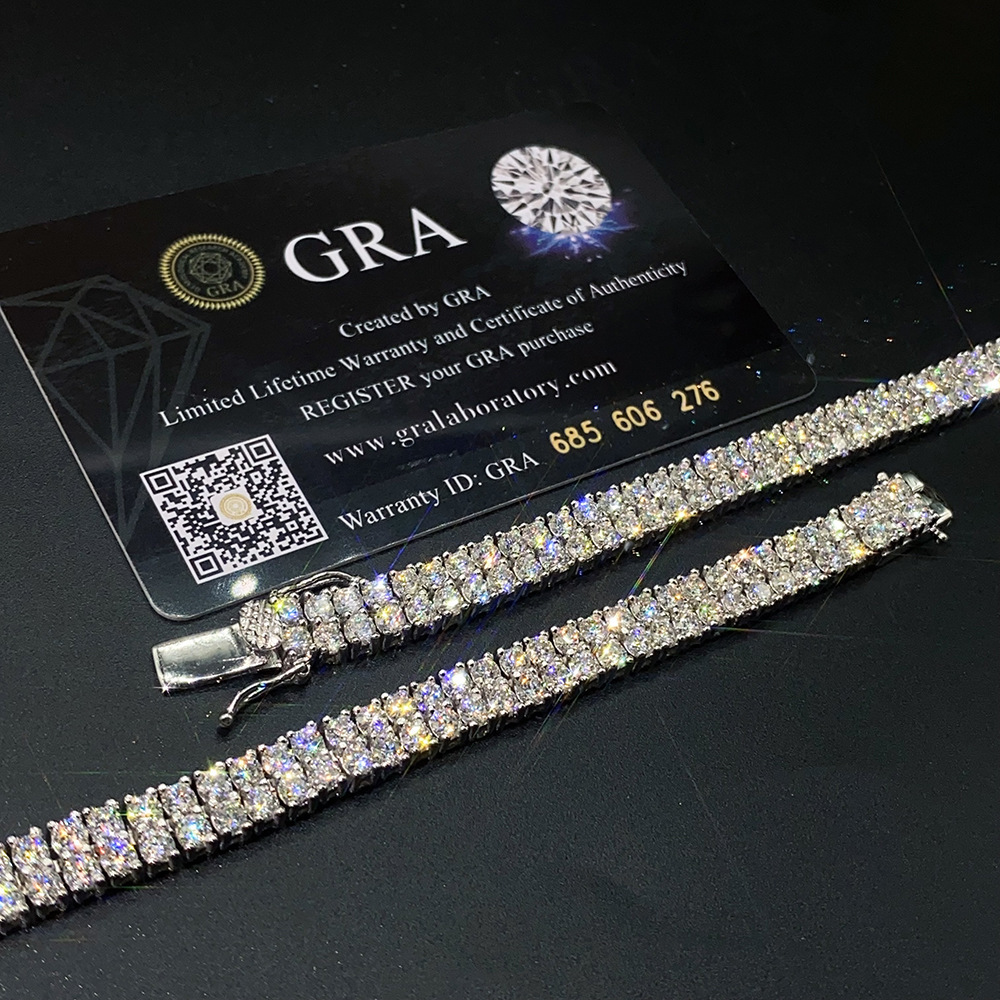 6.6mm 2 Rows Moissanite Tennis Chain Bracelets S925 silver Iced Out for Men Hip Hop Jewelry Pass Diamonds Tester With GRA