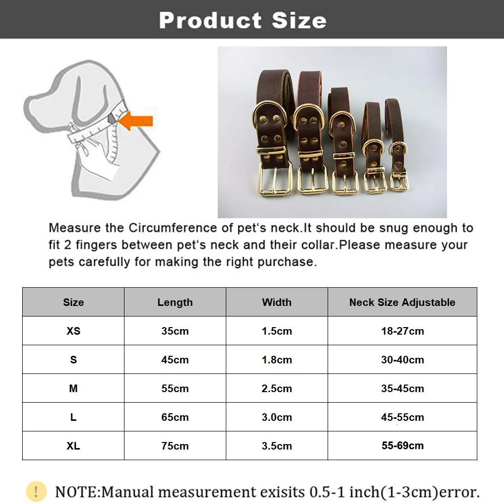 Genuine Real Leather D Ring Dog Collar with Premium Golden Alloy Buckle Adjustable Small Large Dogs Collars 250311