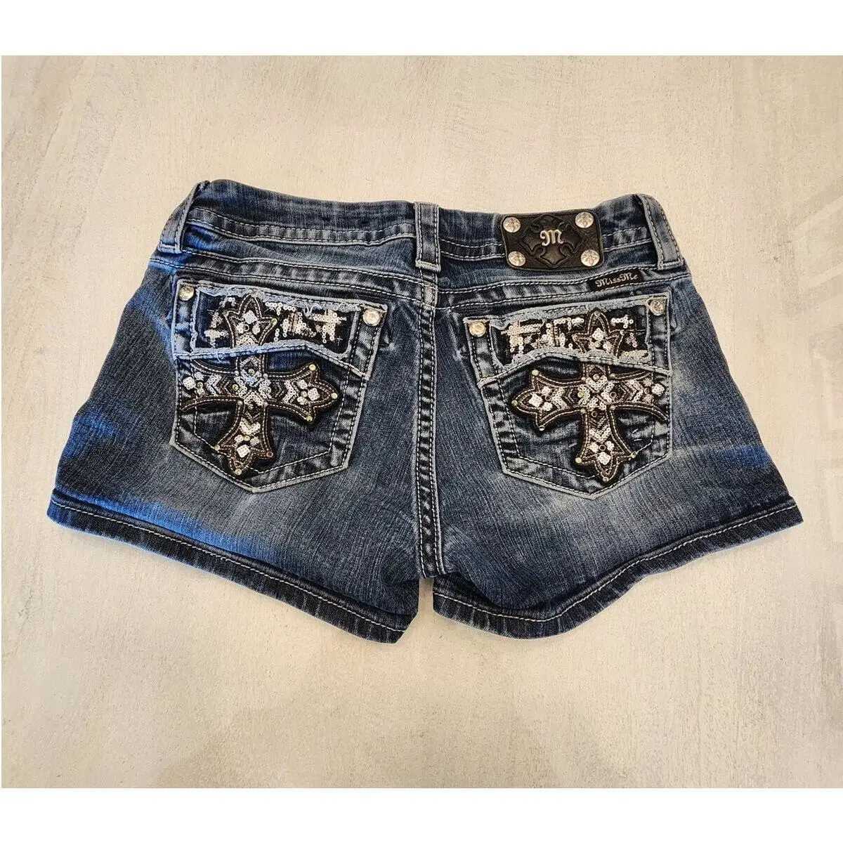 Y2K Personal Gothic Art Pattern Embroidery Decoration Low Waist Mini Denim Shorts Womens Sexy Slim Casual Short Skirt X250312