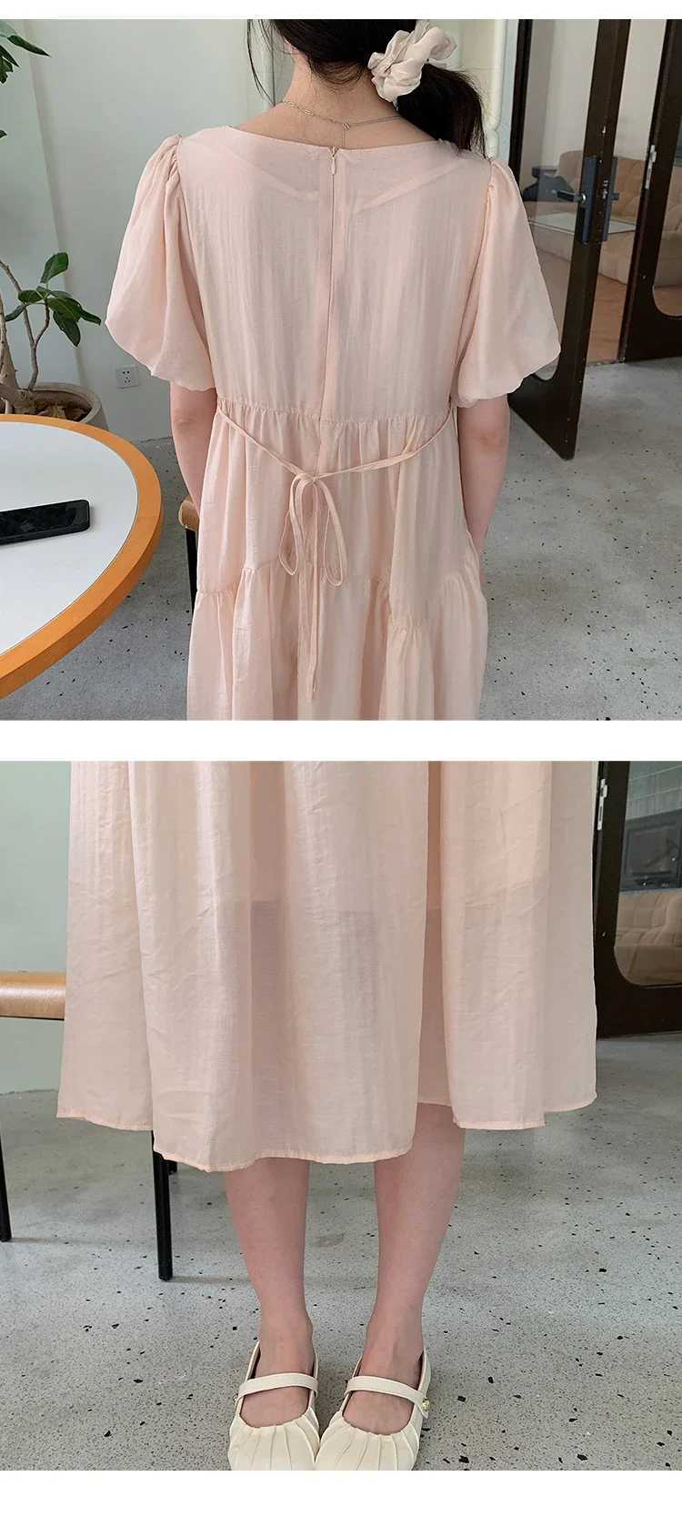 French Style Sweet Pregnant Woman Cake Dress Solid Color Maternity Ball Gown Princess Party Dress Loose Casual Midi DressesT250311