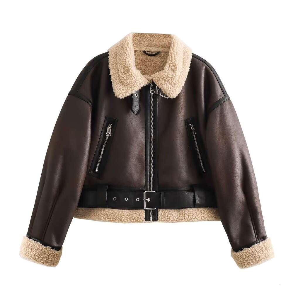 2023 Autumn And Winter New Y2k Women's Fur Integrated Motorcycle Style Short Jacket