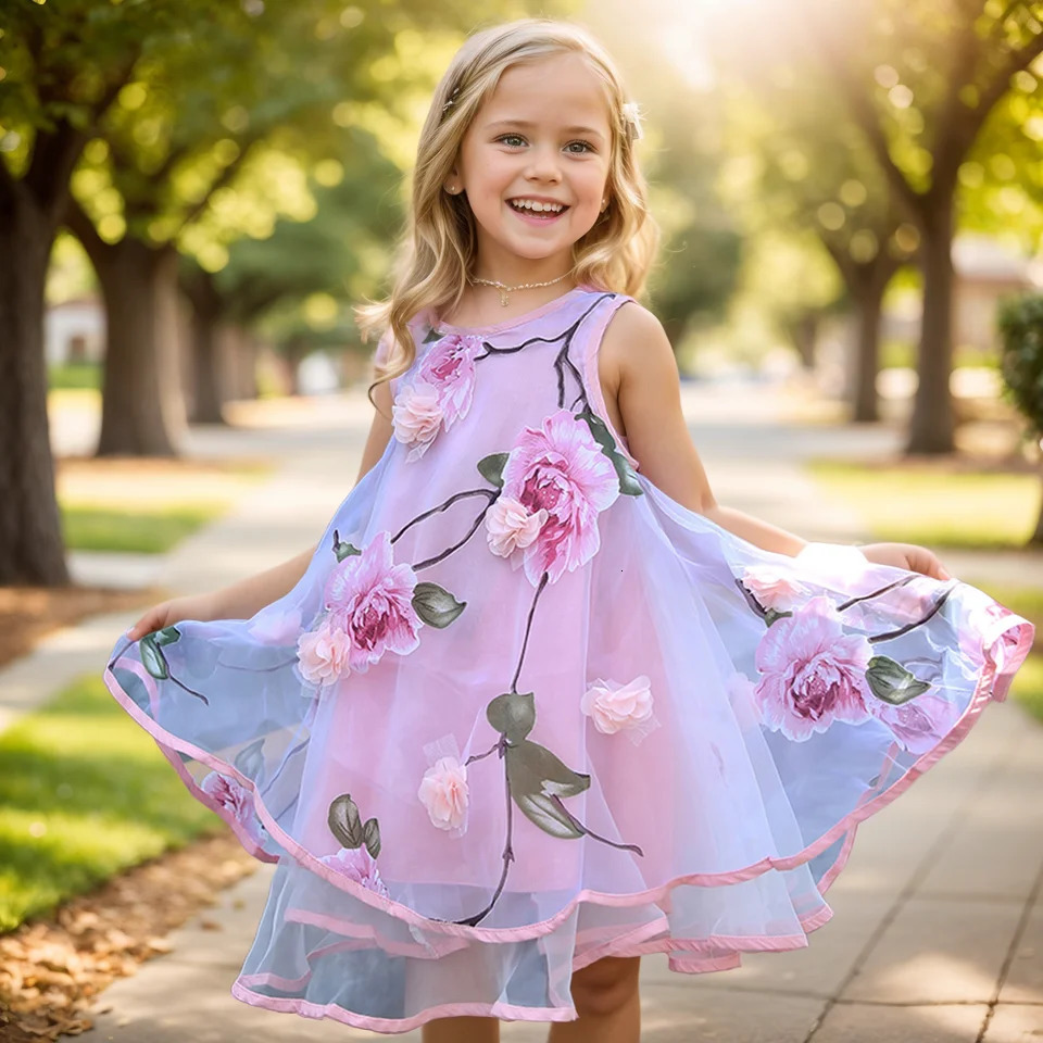 Girls Flower Bohemian Summer Dress ChildKids Girl Beach Dresses Chiffon Dresses Floral Teenager Girls Clothes 6 8 10 12 14 Year 250311