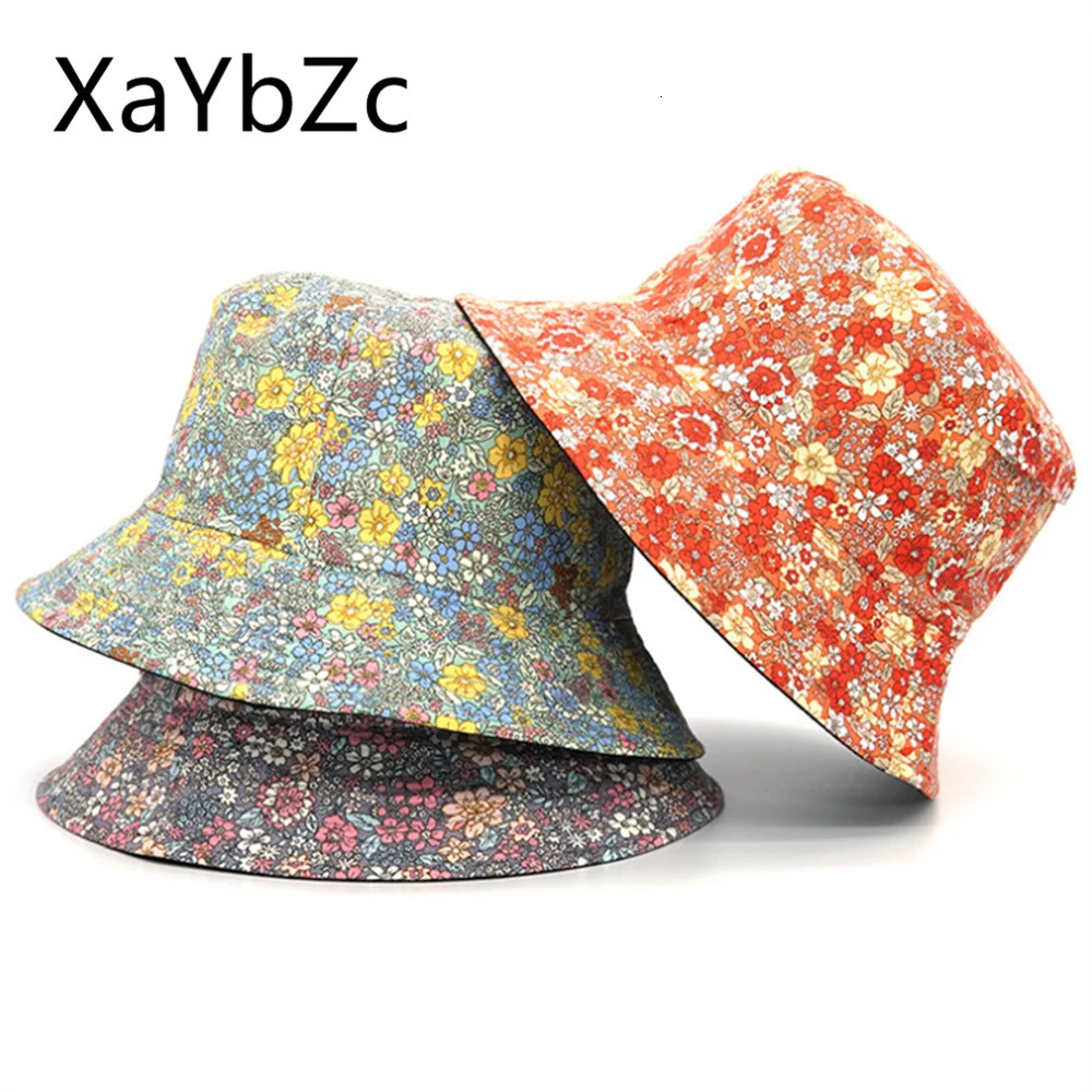Spring and Summer Small Floral Print Bucket Hat Trend Flower DoubleSided Male Wild Basin Sun Woman Cap 250304