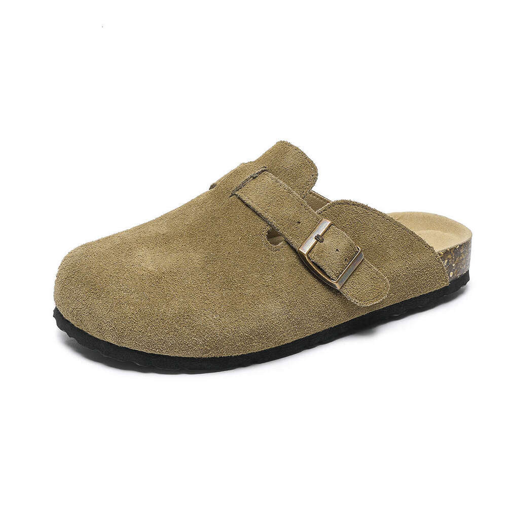 Leather soft shoes cowhide thick soled slippers spring and new style women's summer Boken half drag early autumn Baotou outerwear