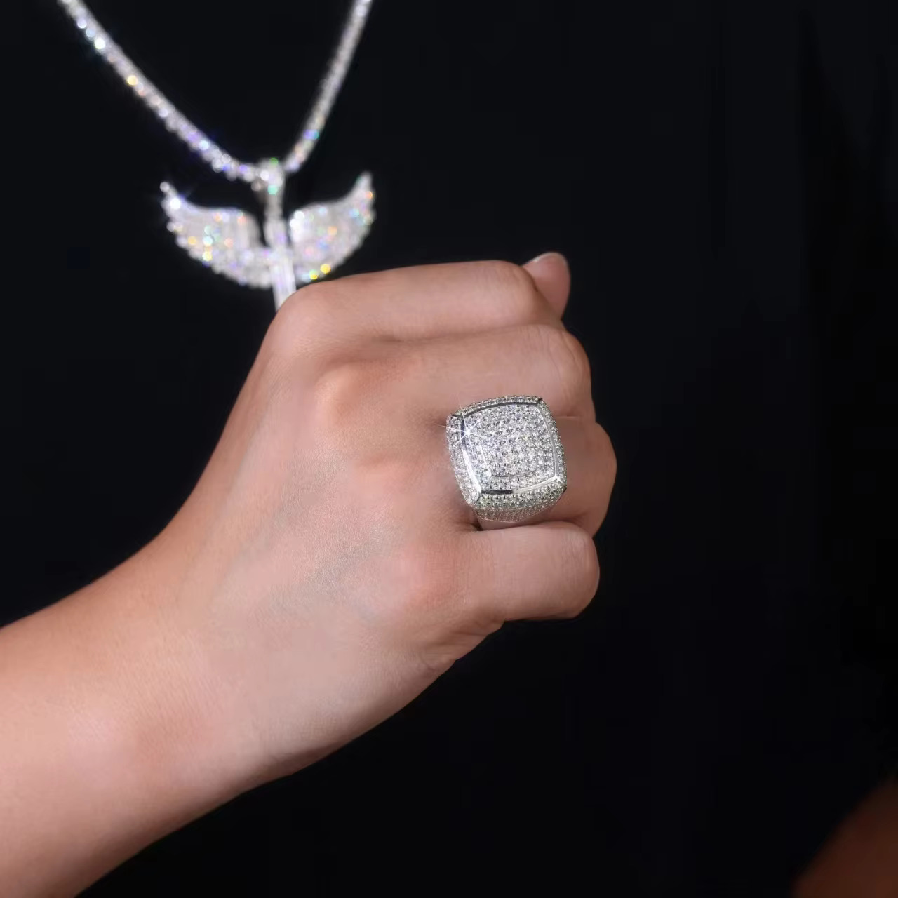 Custom Mens Moissanite Ring Classic Square Wedding Hip Hop Style 925 Silver with GRA Certificate D Color Moissanite Ring