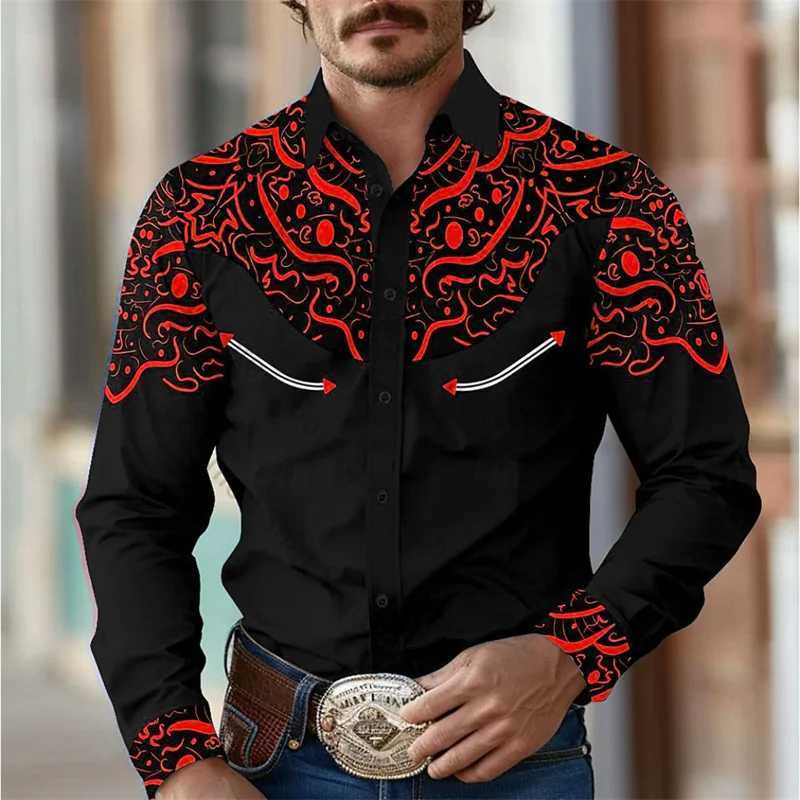 Geometric Retro Western Mens Shirt Outdoor Street Leisure Day Spring/Summer Collar Long Sleeve S-5XL Elastic Fabric Shirt W250312