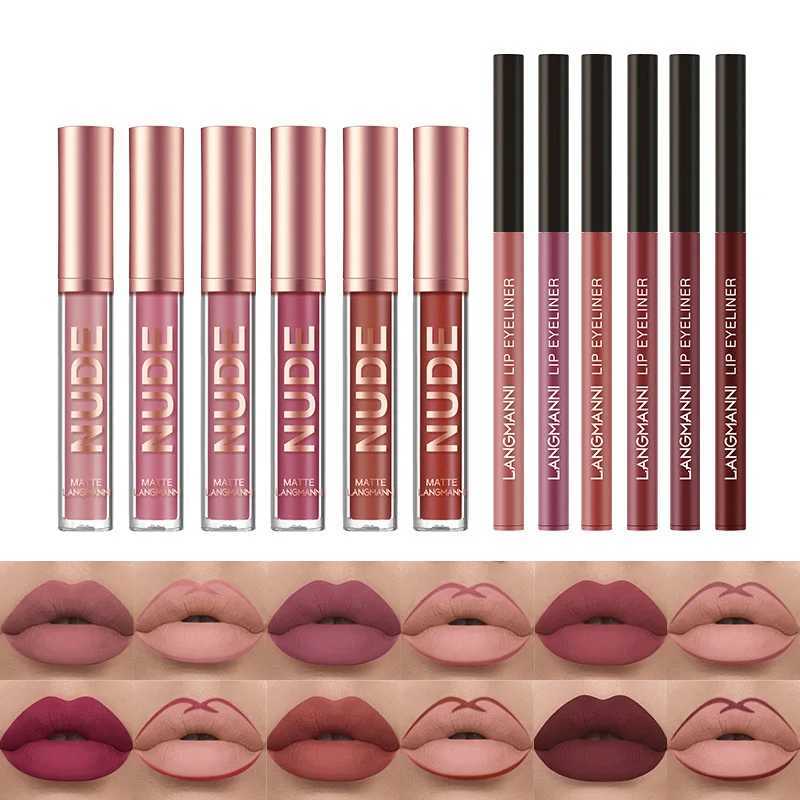 Waterproof and durable matte velvet lip gloss lip liner set 2/set lip pen and lip gloss combination set lip contour makeup W250312