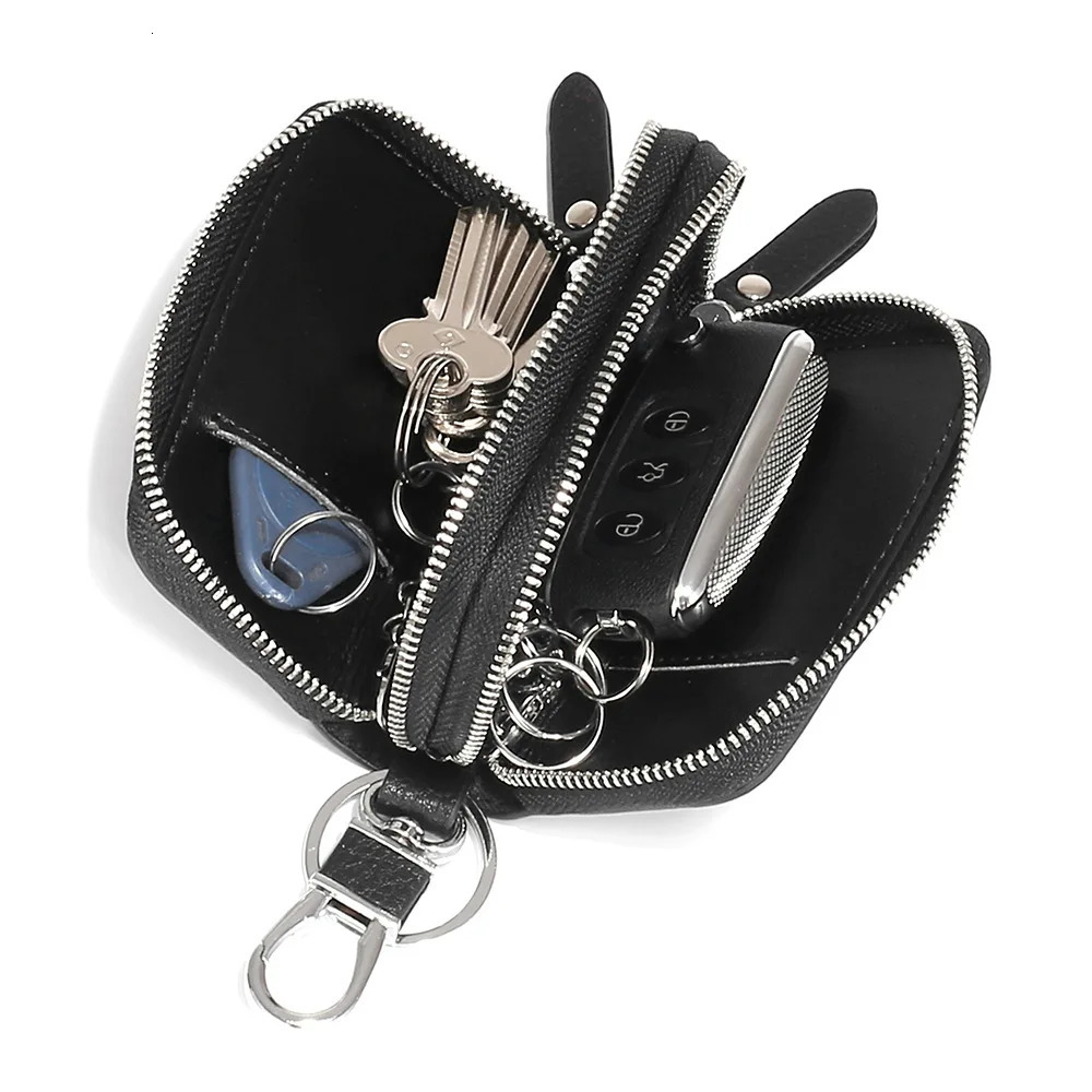 Genuine Leather Key Wallets Unisex Key Bag Men Car Key Holders Double Zipper Keychain Case Women Smart Housekeeper 250311