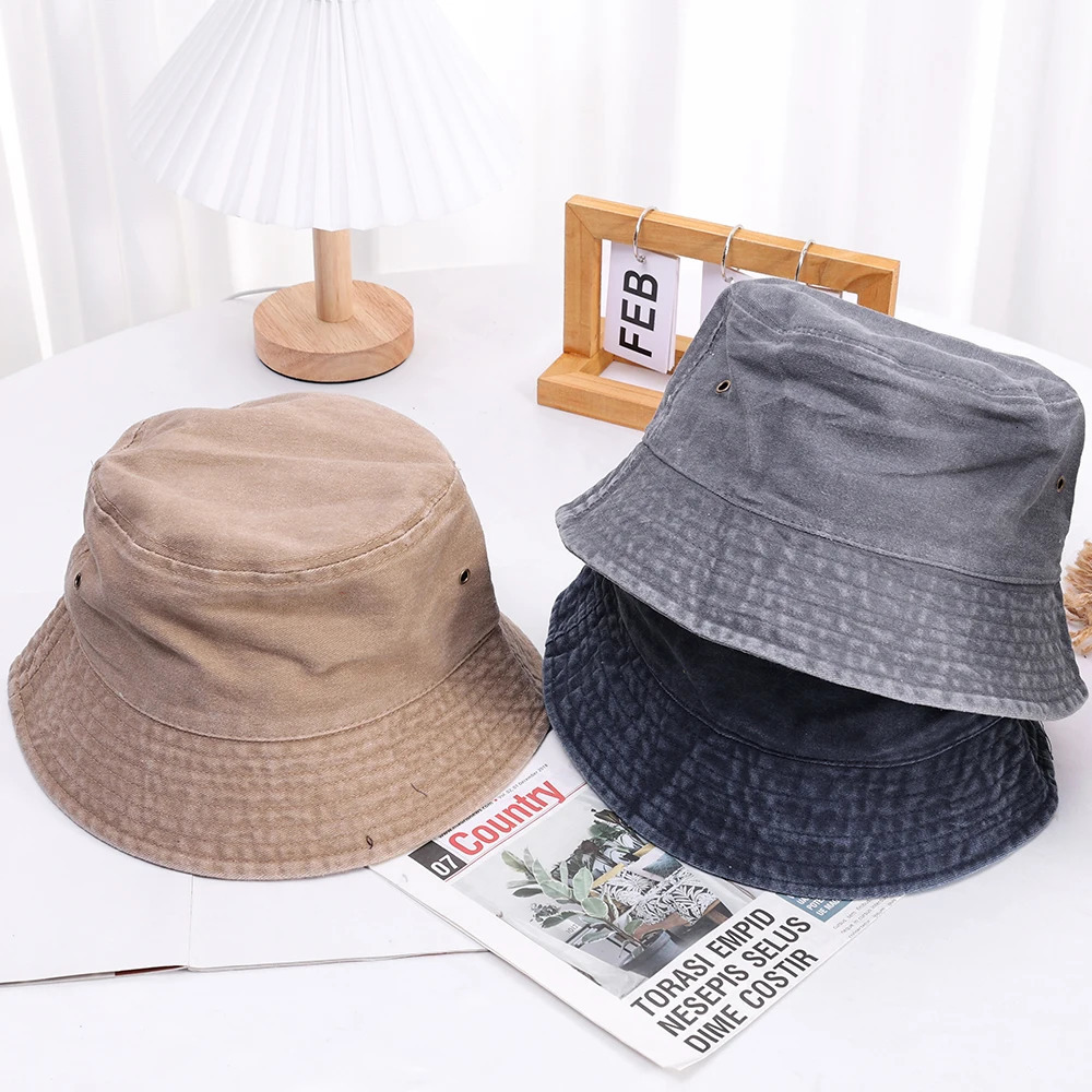 2023 Fishermans Hat Retro Denim Bucket Outdoor Mens and Womens Cotton Washed Panama Sun Fashion Hip Hop Gorros Bob 250304