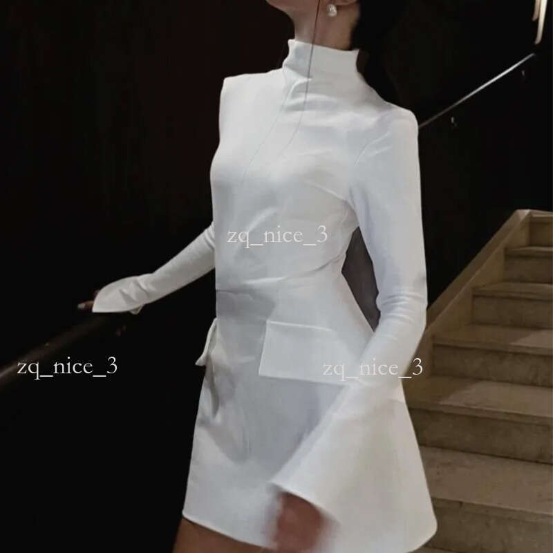 Casual Dresses Elegant Dark Blue Solid High Waist Mini Dress Women Fashion With Pocket Long Sleeve Bodycon Chic Party Club Robes shipping included 15 