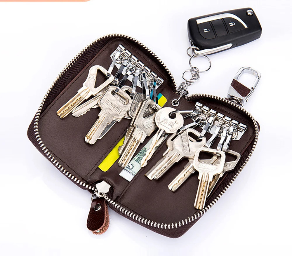 Key Box Multi functional Zipper Leather Bag Mens Home Key Box Large Capacity Womens Leather Keychain Key Wallet 250311