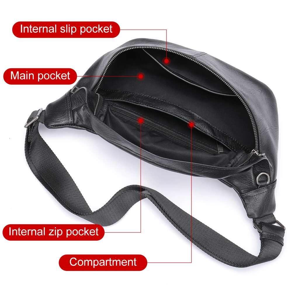 MVA Men's Leather Waist Packs Travel For Men Belt Phone Bag 7.9'' ipad Black Fanny Pack Designer New 9059