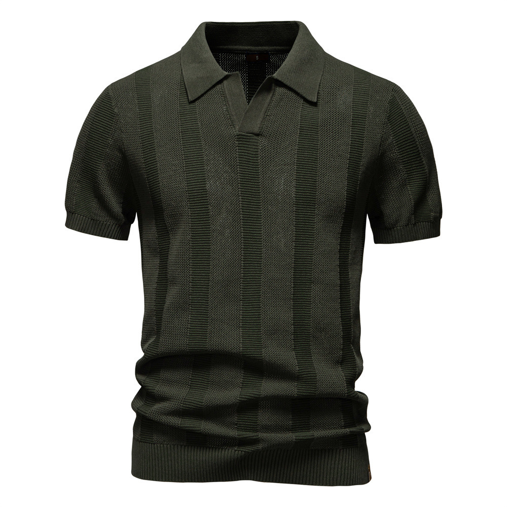 2025 Summer New Men's Striped Hollow Short Sleeve Sweater Polo t shirt for Men tracksuit