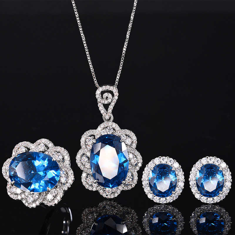 2024 new Zhuangsheng simulation blue pointed crystal egg shaped temperament set 13 * 18-10-12 W250312