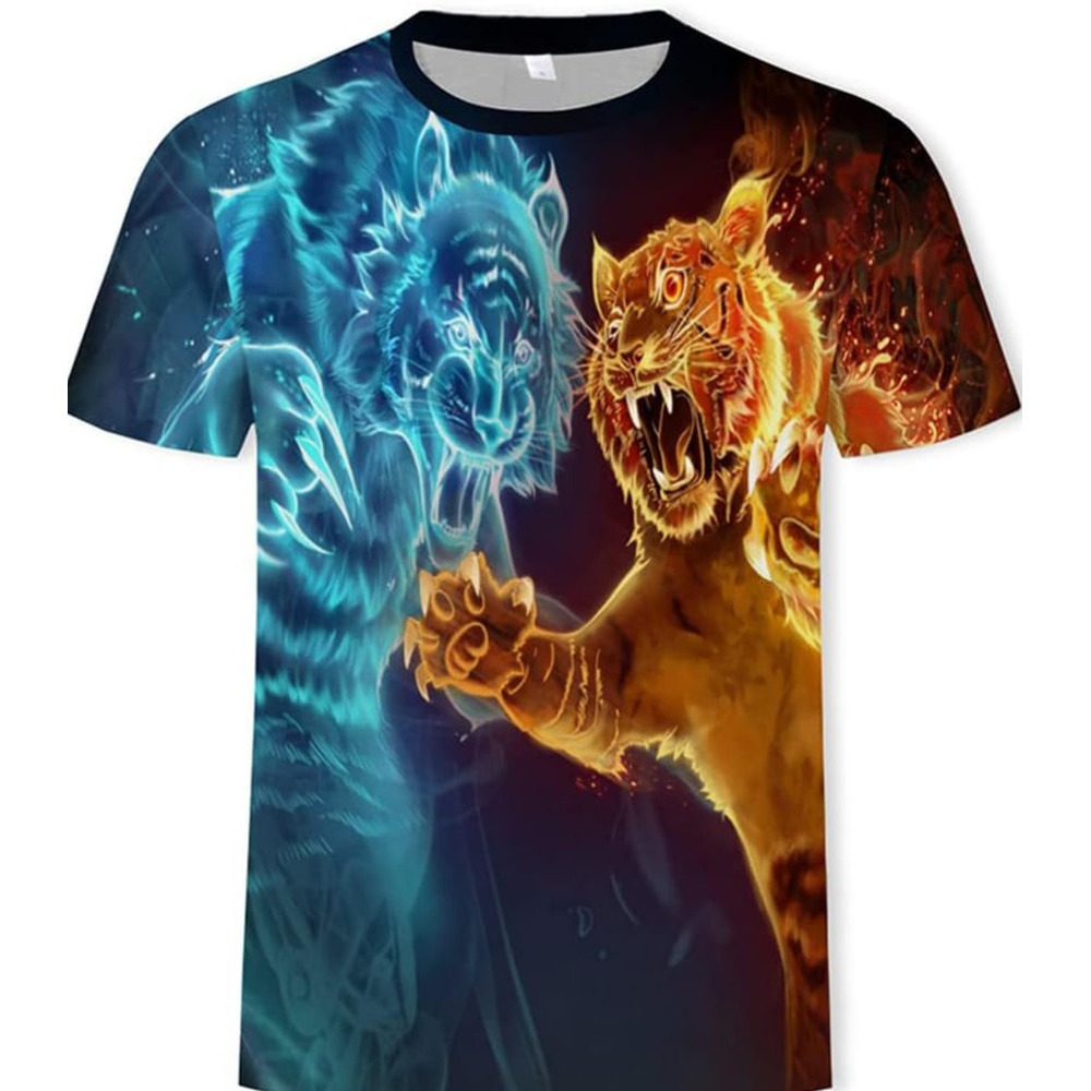 Mens T shirt Vikings 3D Digital Print Double Tiger Duel Pattern T-Shirt, Men's Summer Casual Tattoo Short Sleeve tee Casual tops summer clothes c