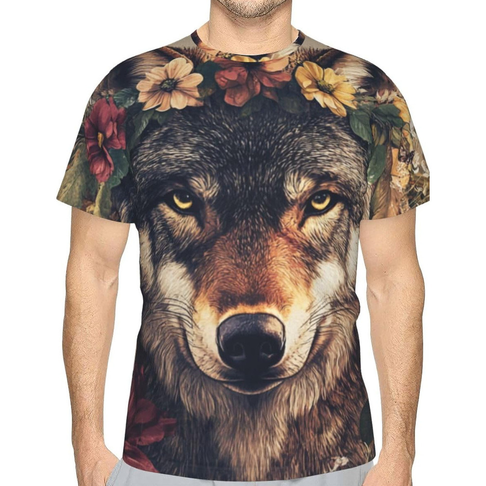 Mens T shirt Gray Wolf 3D Pattern Printed Unisex T-Shirts Novelty Floral Animal Graphic Men Women Short Sleeves Top tee Casual tops summer clothes
