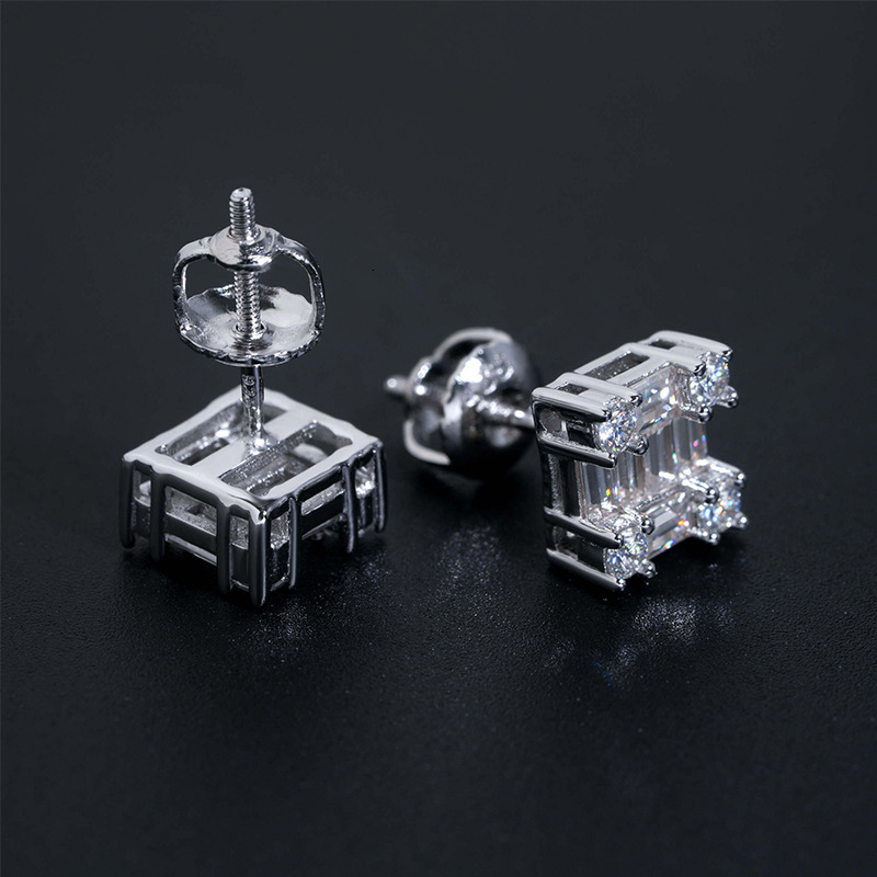 S925 Silver Baguettes Moissanite Bling Earrings Iced Out For Men Women Hip Hop Jewelry Pass Diamonds Tester With GRA