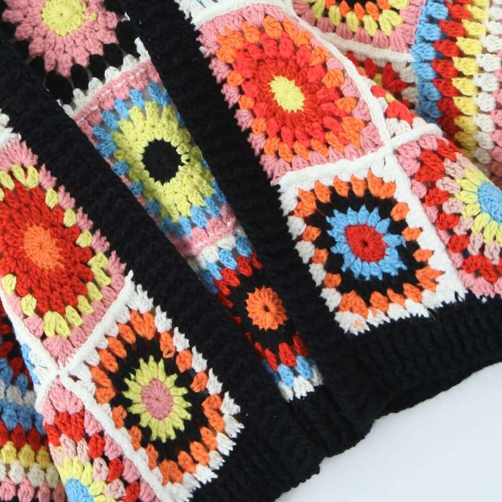 22 Autumn And Winter New Style Fashionable Temperament Women's Clothing All Handmade Grandmother Square Loose Cardigan Knitted Sweater