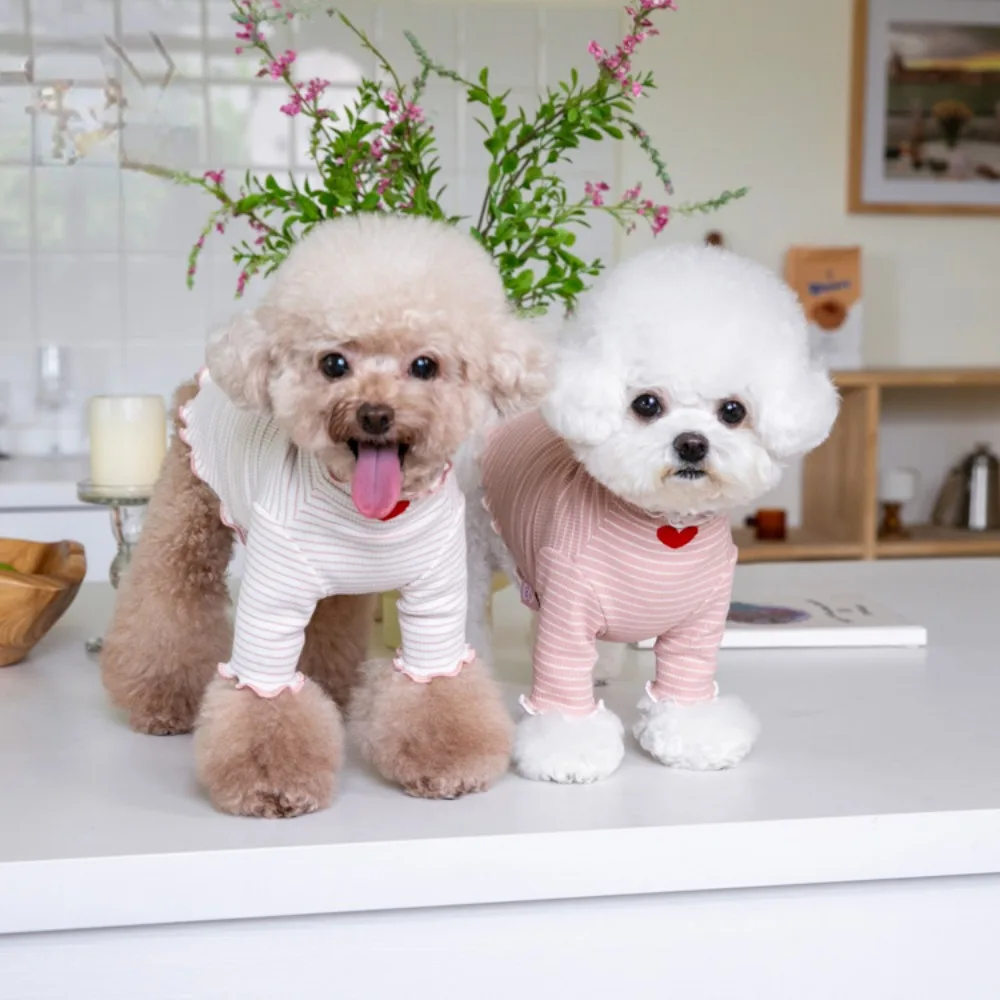 Autumn Winter Love Embroidered Stripe Bottom Shirt Cute Home Print Tank Top Pet Clothes Dog T-shirt Puppy Clothes Cat Clothes