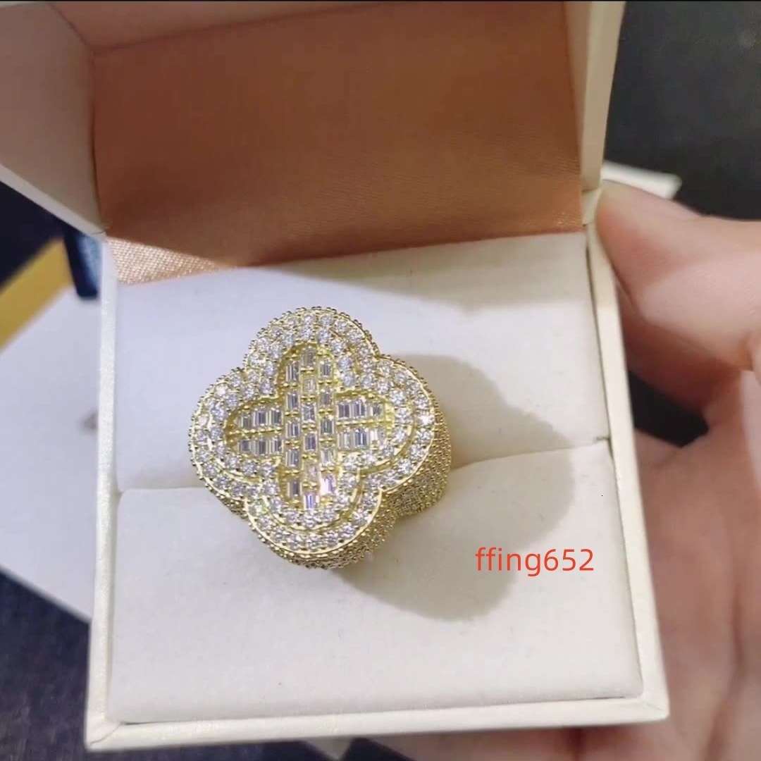 Luxury Mens Fashion Square Moissanite Diamond Ring Custom Gold Silver Plated Hiphop Style