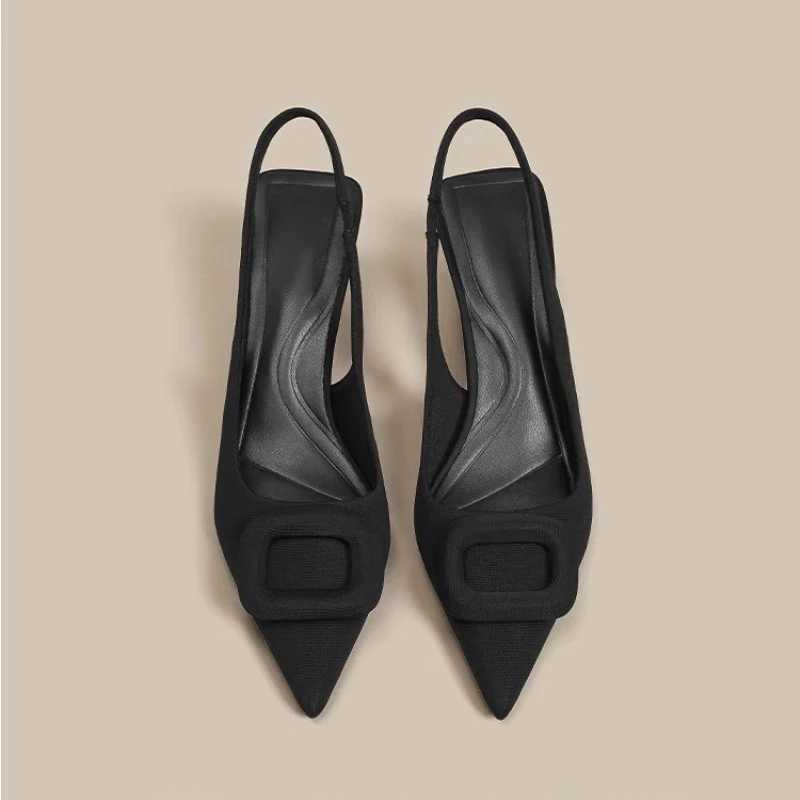 Wens Summer New New High-Heeled Pointed Metal Decorative Baotou Slip-Up Slippers Fashion Temperament Hot Stiletto Sandals Z250311