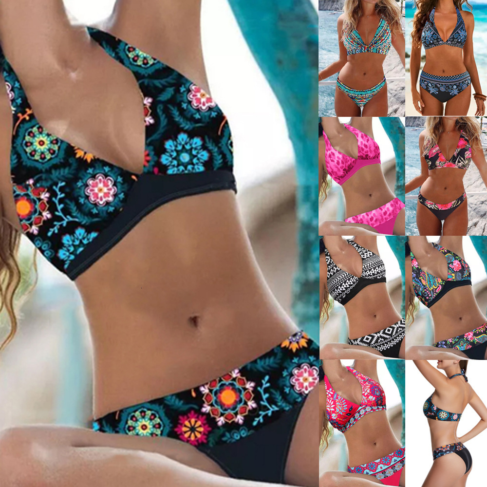 2025 Women's Swimsuit New Split Bikini Designer Multi-color Ethnic Print Yoga Suit Women's Plus Size Outdoor Beachwear