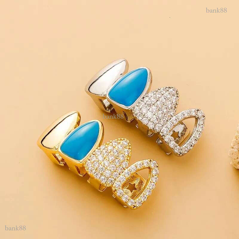 New Fashion Yellow White Gold Plated Bling Iced Out CZ Teeth Grillz Grills Dental Grills Rapper Jewelry For Men Women