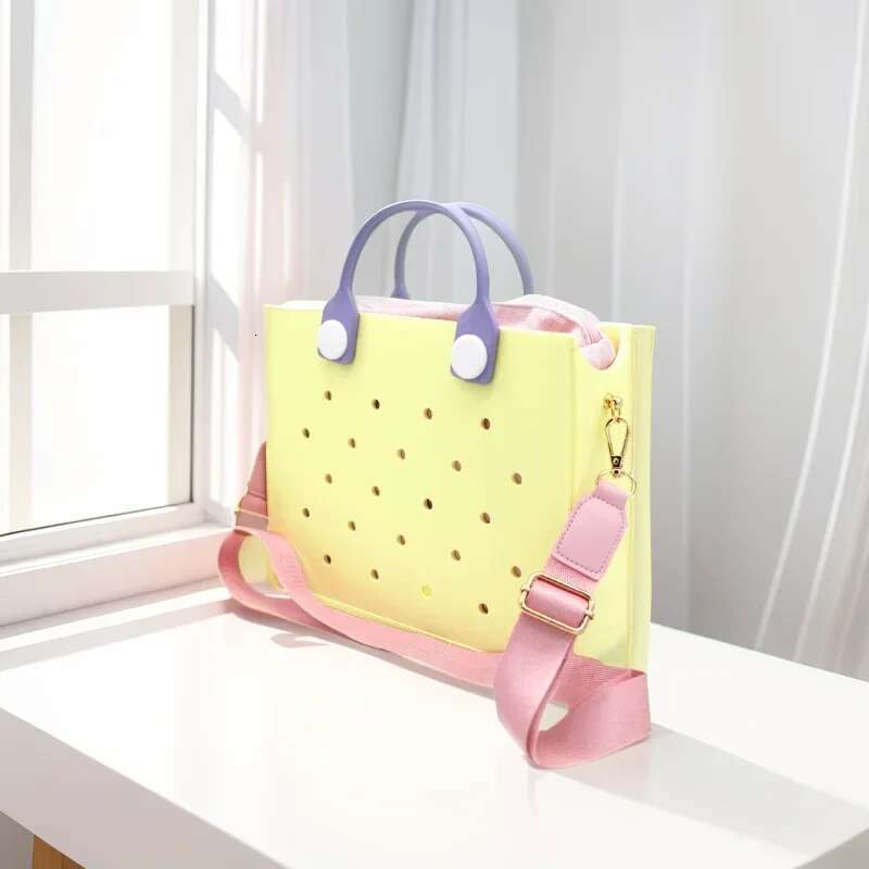 The Orange Guy New Light Yellow Red Pink Women Fashion Punched Handbag Fit Charms Travel Tote Bag EVA Outdoor Beach Bags