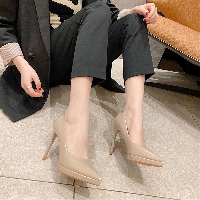 Designer shoes Korean patent leather sexy women's shoes, fashionable pointed thin heels, elegant high heels, fairy style, simple single shoe for 