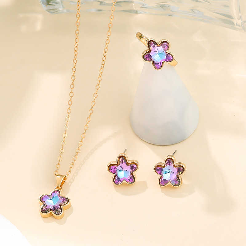 New Gradient Five Star Jewelry Set Fashionable and Personalized Ins Light Luxury Womens Accessories Collarbone Chain W250312