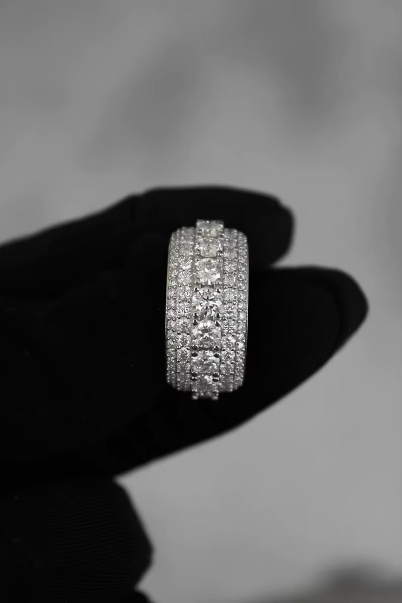 Moissanite Iced Out 5 Row Ring 925 Sterling Silver VVS Moissanite Diamond Ring Customized Jewelry Engagement Ring Gift for Her