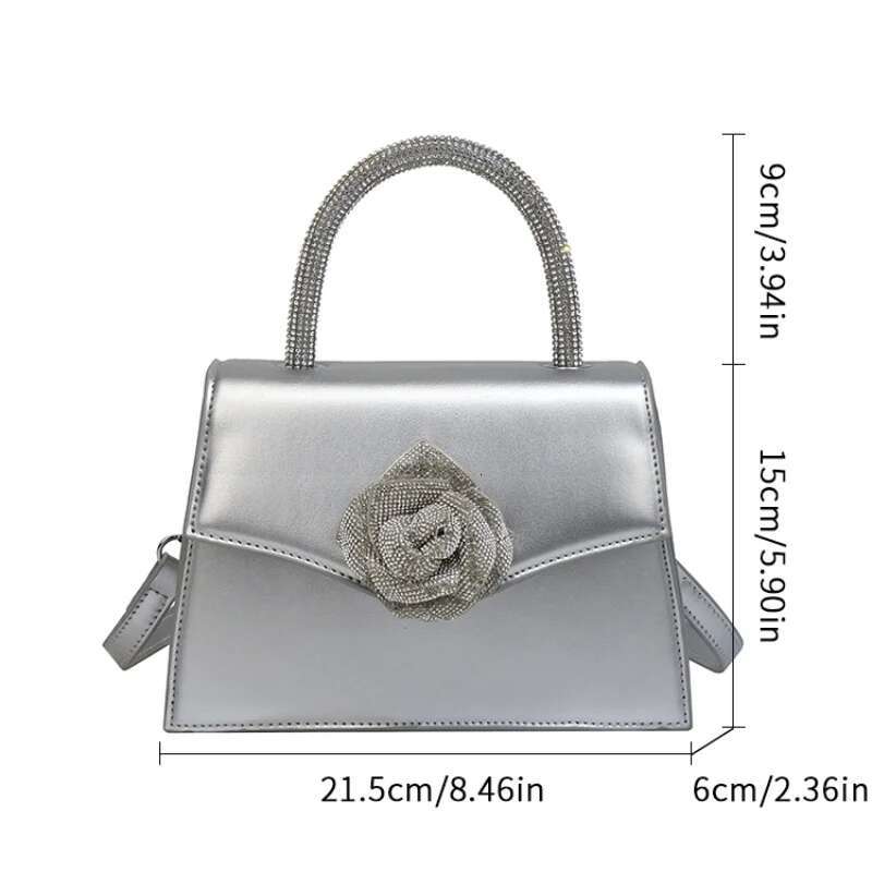 French Style Personality Dia-Encrusted Rose Small Square Bags Super Hot Dia-Filled Shoulder Crossbody Tote