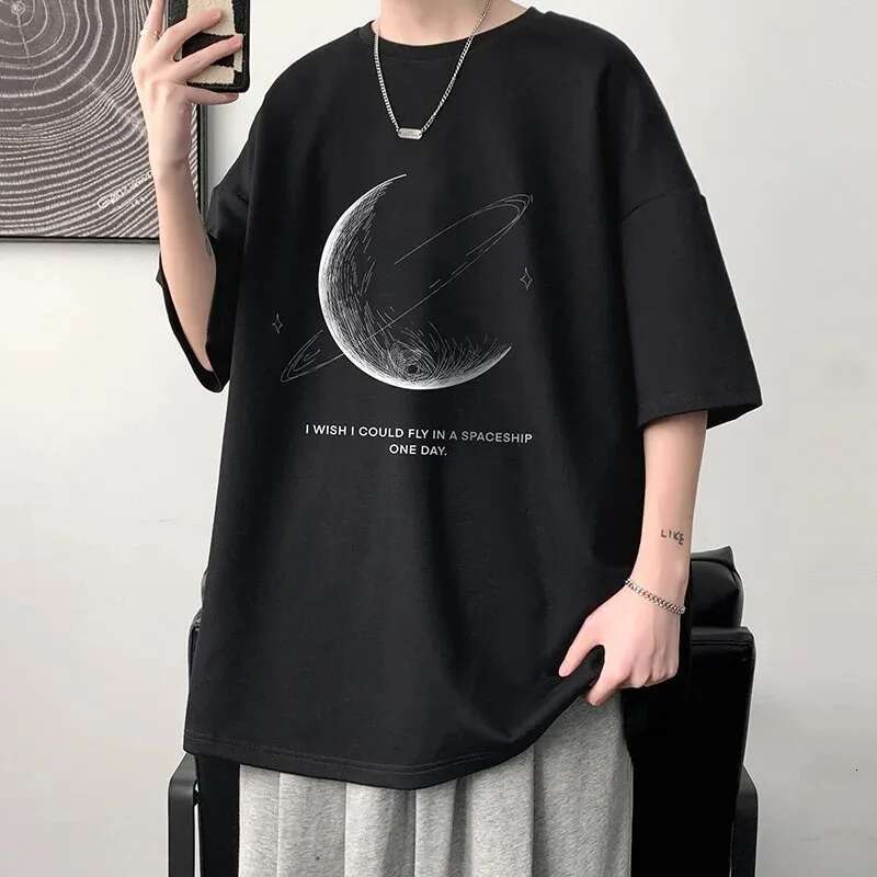 Men's Cotton Oversized T-Shirt Loose Tops Tshirts For Clothing Breathable Casual Pattern Short Sleeve Tees Streetwear Recommend
